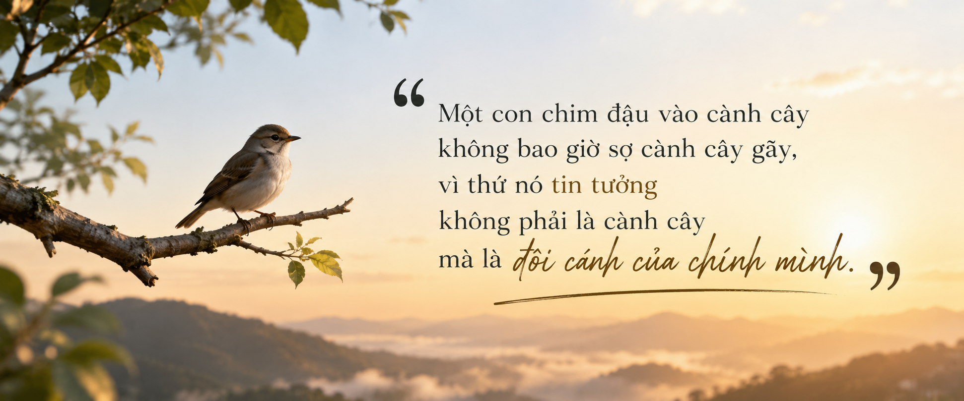 Một con chim đậu vào cành cây không bao giờ sợ cành cây gẫy, vì thứ nó tin tưởng không phải là cành cây mà là đôi cánh của chính mình.
